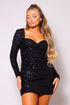 SEXY QUEEN ANNE LONG SLEEVE RUCHED BACK HOLIDAY SEQUIN MINI DRESS